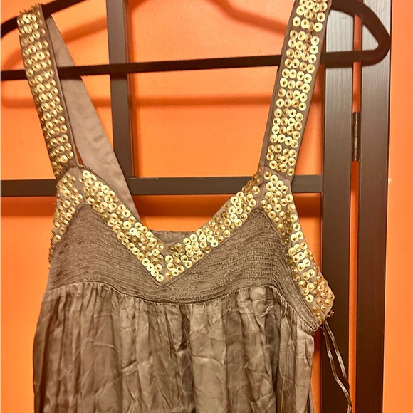 FP Satin Tiered Dress w/ Gold Sequin Straps – Flowy Festival Midi - Picture 4 of 6